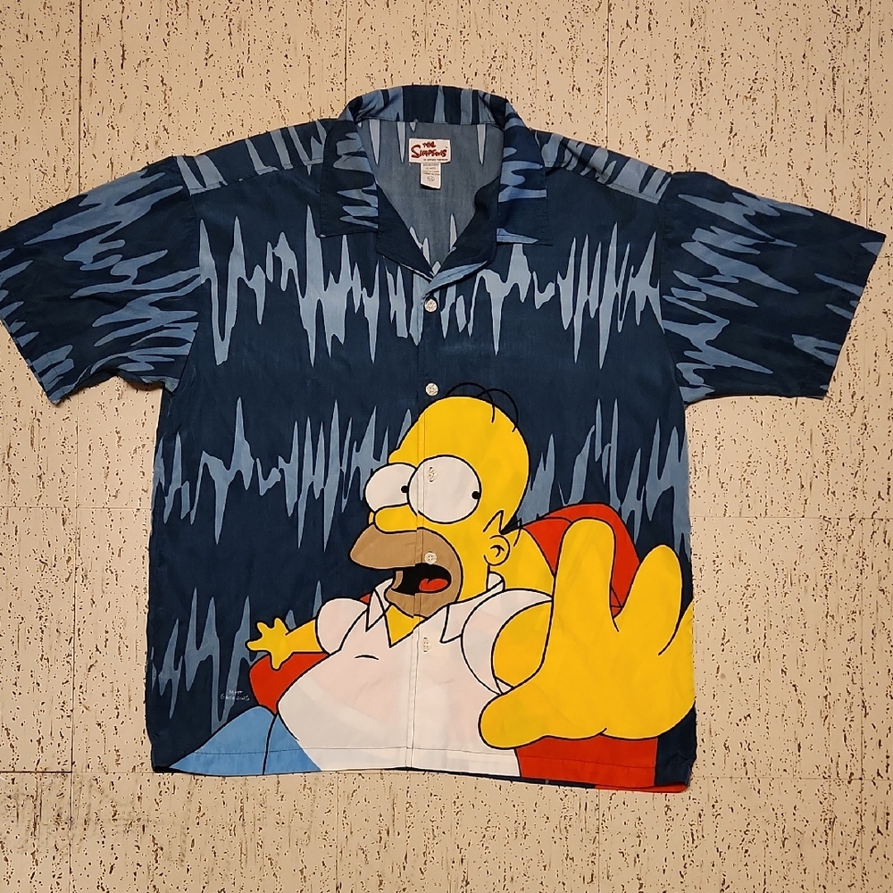 The Simpsons Full Graphic Homer Duff Button Down Short Sleeve Shirt Vintage Y2K